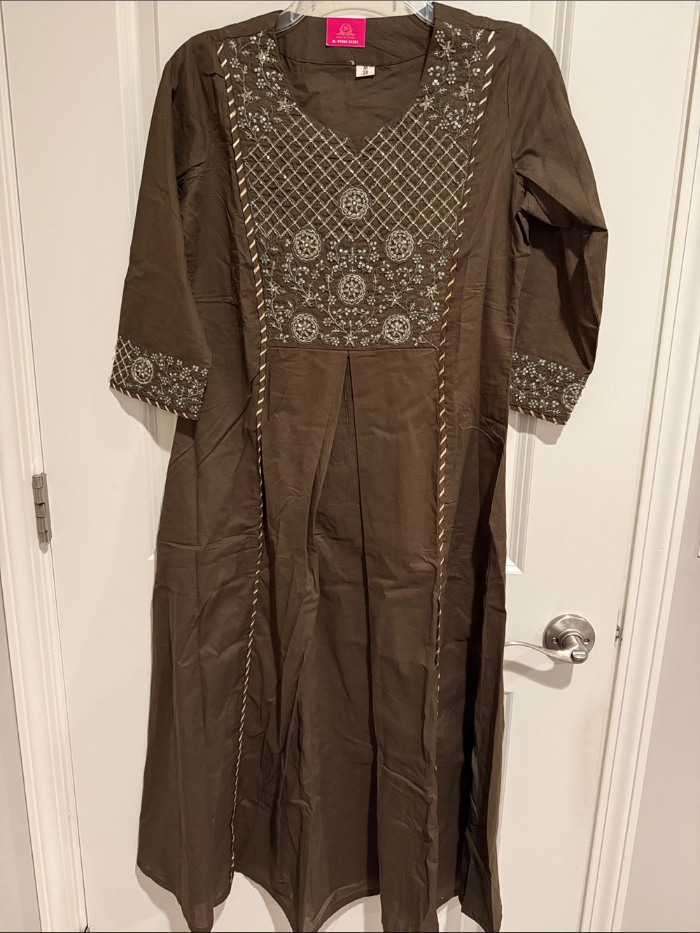 Indian Olive Green Embroidered Women's Dress